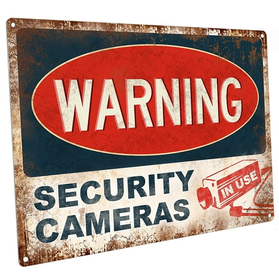 Warning, Security Cameras In Use 9"x12" Metal Sign, Wall Decor for Seasonal Ocassions
