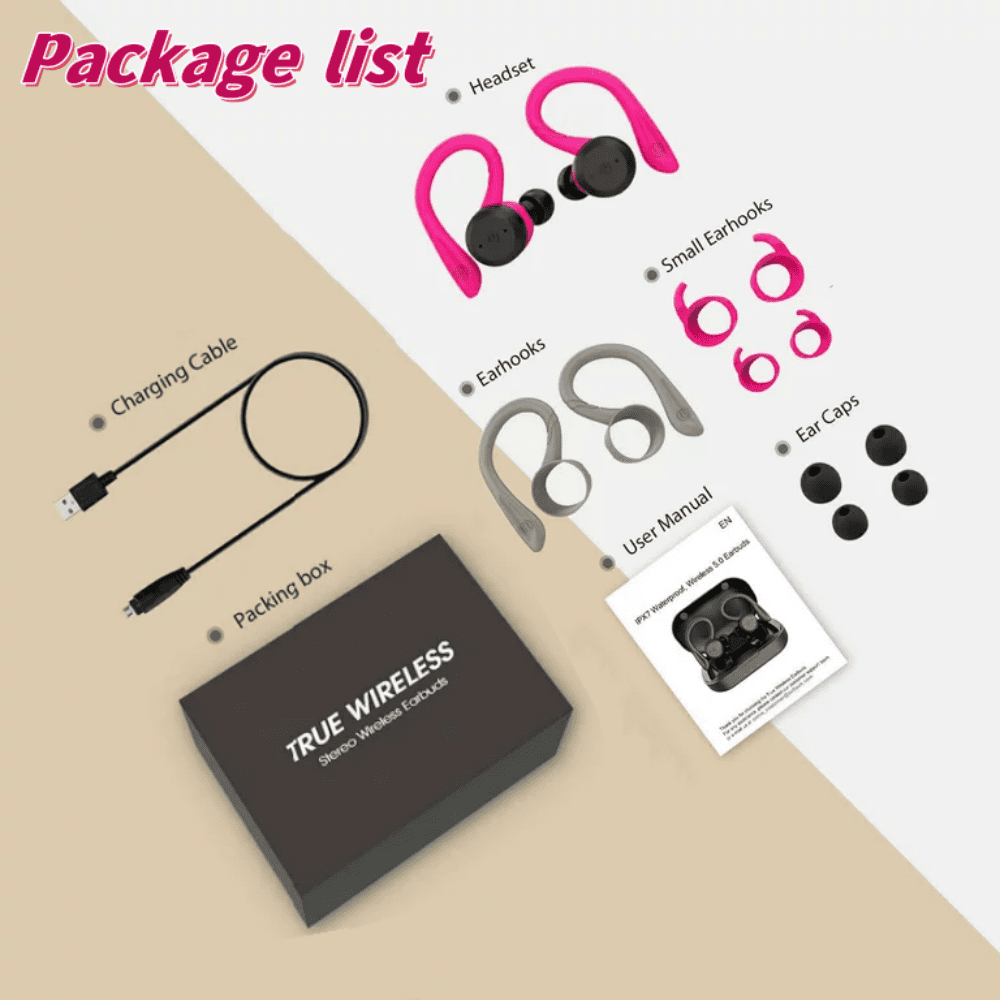 Bluetooth Headphones True Wireless Earbuds with Charging Case IPX7 Waterproof Stereo Sound Earphones Built-in Mic in-Ear Headsets Deep Bass for Sport Running, Pink