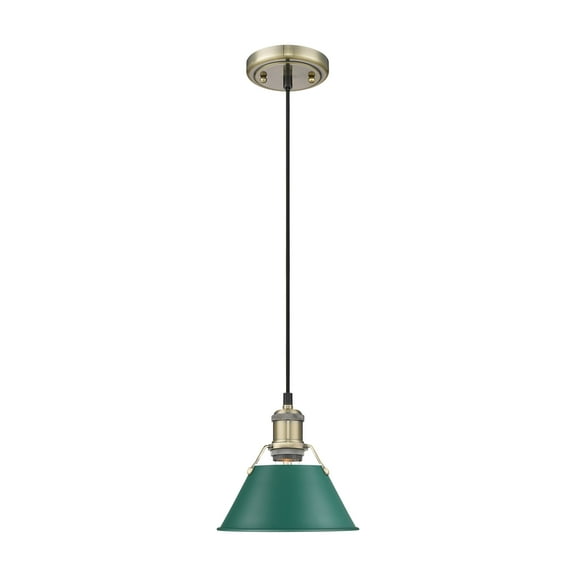 Yep by Golden Lighting Orwell 1-light 8in Pendant in Aged Brass and Pine Green shade