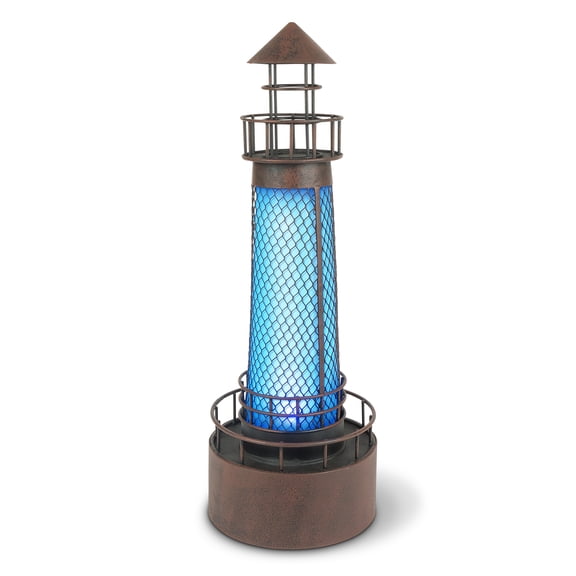 21 Inch Garden Blue Solar LED Metal Lighthouse (Solar Lighted Blue Metal Light House)