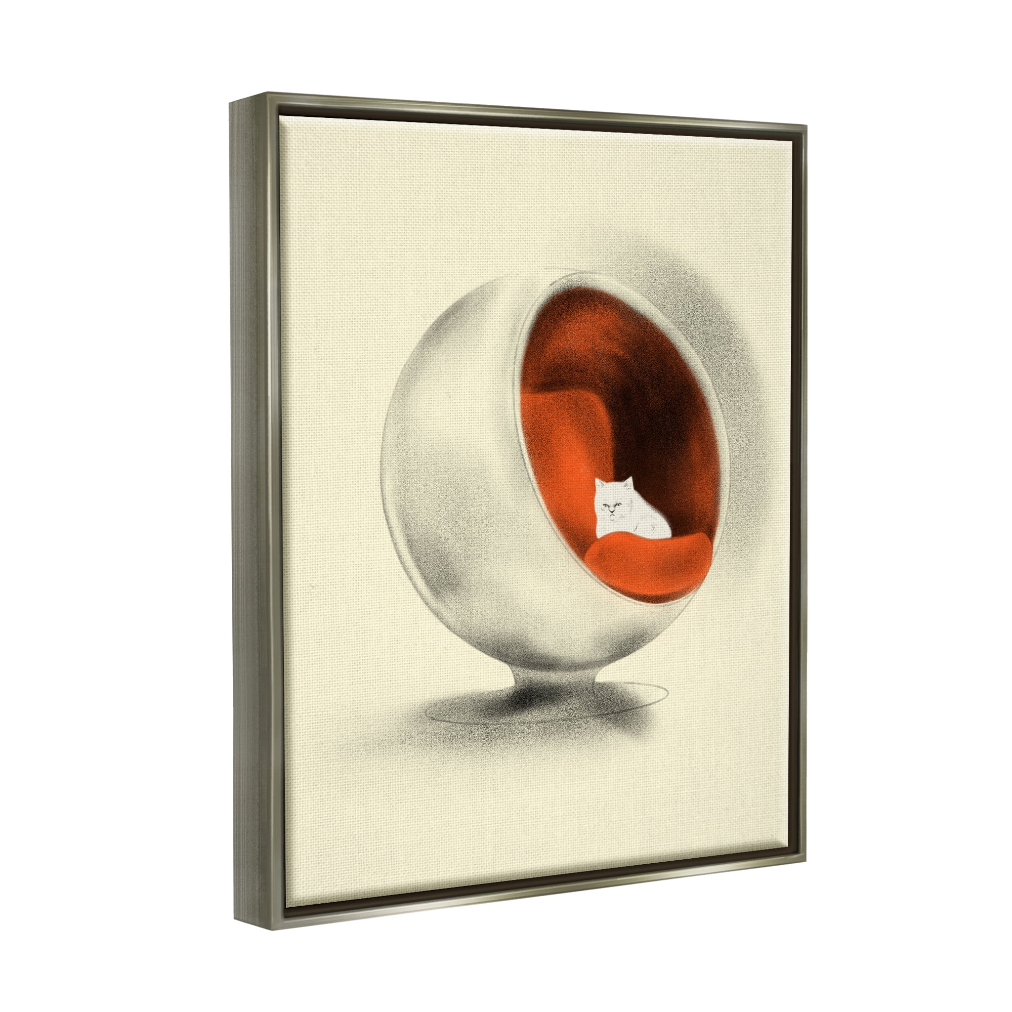 Stupell Industries Cat in Modern Chair Animals & Insects Painting Gray Floater Framed Art Print Wall Art, 17 x 21