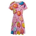 thumbnail image 4 of Candy Pattern Rainbow Lollipop Women's Dress Short Sleeve Summer Sundress Summer Women Clothes, 4 of 7