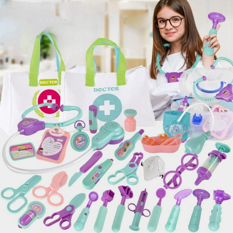 Doctor Kit for Kids 24 Pieces Pretend n Play Medical Toys Set with Roleplay Doctor Costume and Large Bag for Little Toddler Girls Boys 3 Years