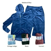 Hue Women's Super Soft Velour Lounge Full Zip Jacket & Pant (Currant, S)