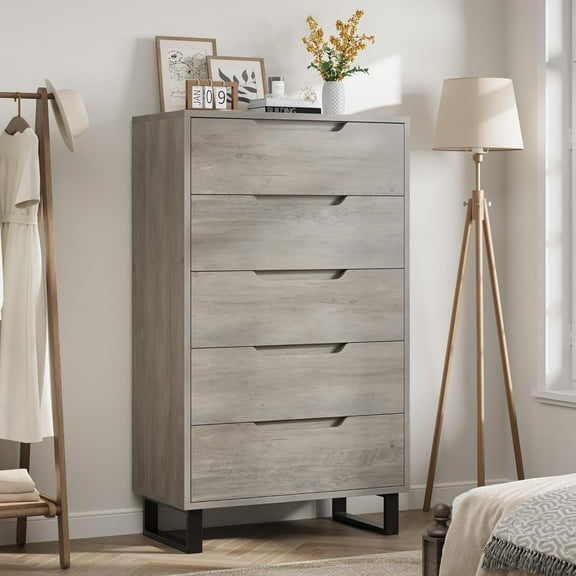 Trilenars 5 Dresser for Bedroom,50IN Tall Dresser,Freestanding Vertical Drawer with Storage,Wooden Closet Chest Storage for Living Room,Hallway,Entryway,Grey