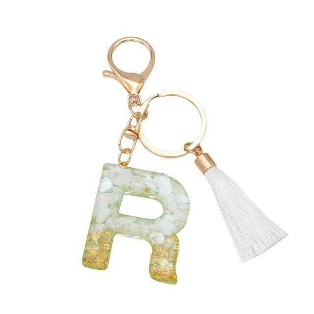 Meitianfacai Porte-clés Alphabet, Porte-Clés Lettre à Pompon Pendentif Goutte en Cristal Sac à la Mode Portefeuille Porte-Clés Cadeaux des Fêtes pour Lui/elle