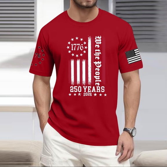 Hogleaql Mens Graphic Tees 4th Of July T Shirt Crew Neck American Flag Print Short Sleeve Tee Patriotic Fashion Independence Day Loose Pullover Tops Red 2XL