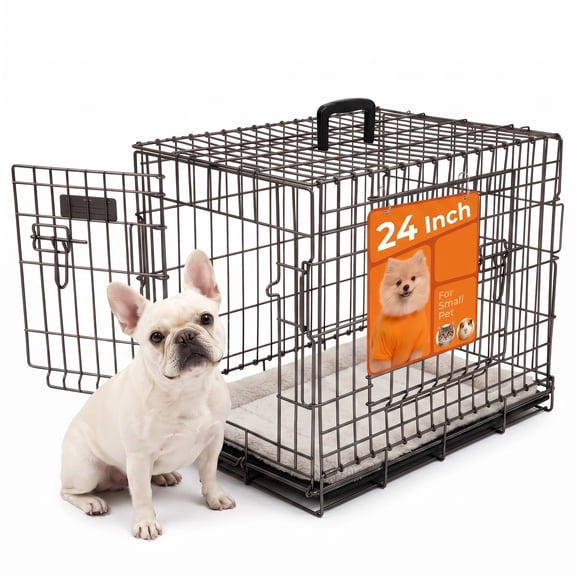 Freepet Folding Double Door Metal Pet Crate for Dogs, Dark Gray, 24-inch