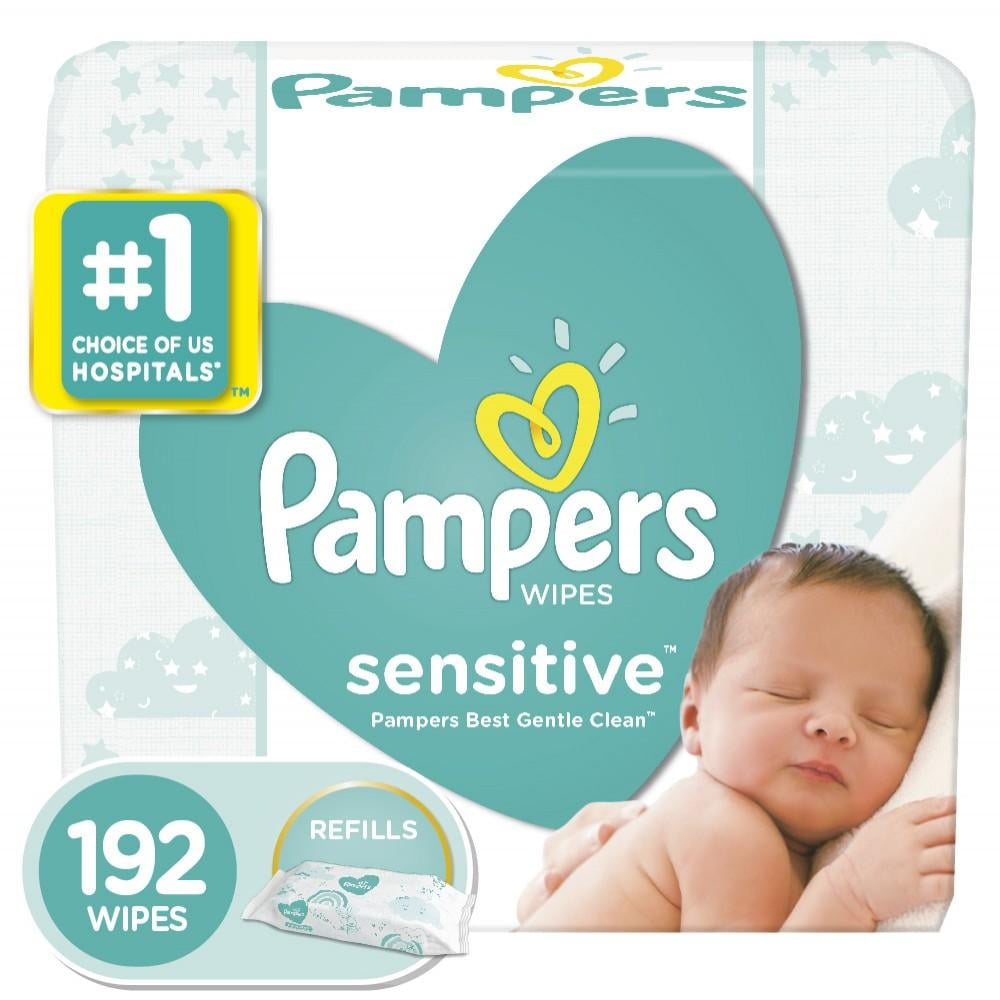 Pampers Baby Wipes Sensitive Unscented, 3 Refill Packs, 192 Total Wipes