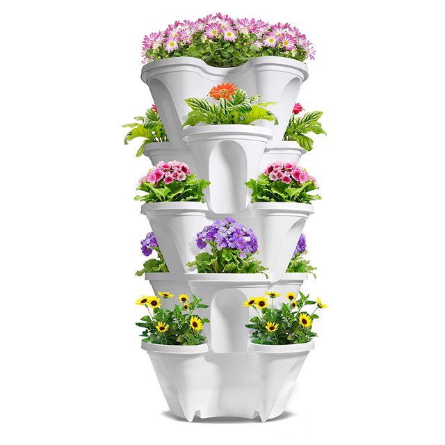Sunjoy Tech Stackable Flower Pot, Strawberry Herb Flower Vegetable
