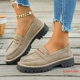 thumbnail image 2 of Loafers for Women Round Toe Stitching Leather Slip on Chunky Lug Sole Low Heel Penny Loafers Comfy Business Work Shoes Khaki Size 10.5, 2 of 6