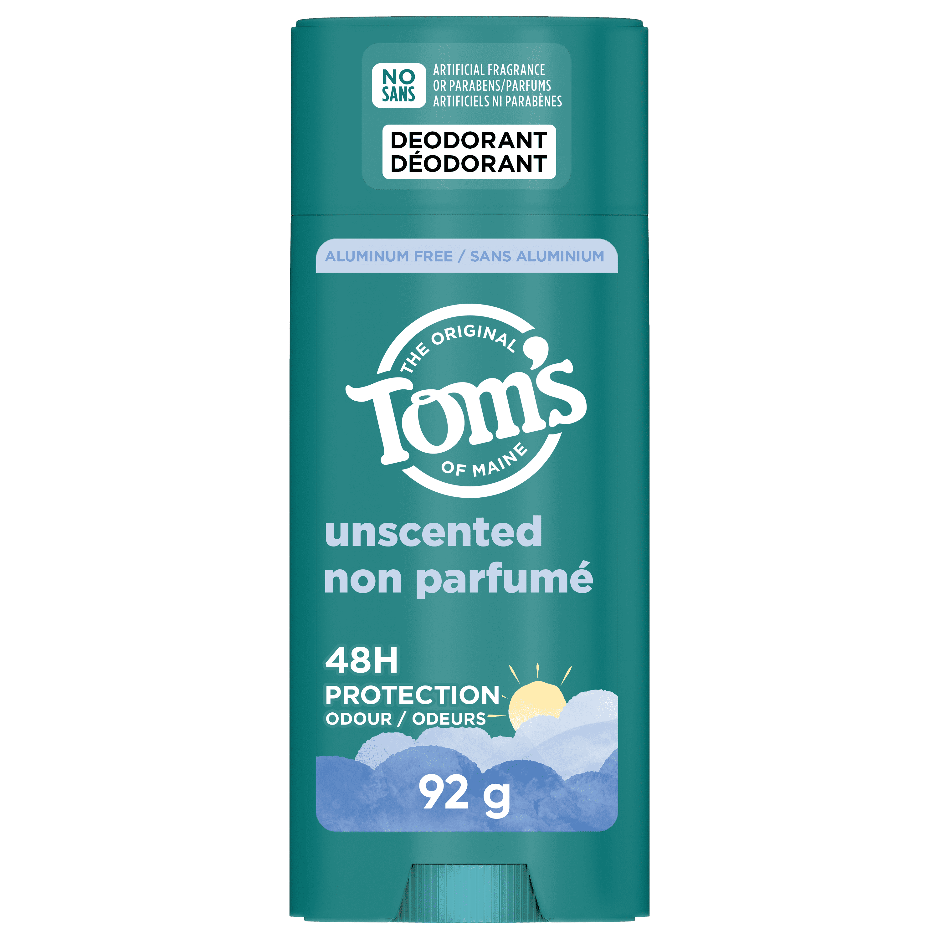 Déodorant naturel Tom’s of Maine Non parfumé pour femmes et hommes, Sans aluminium, 92 g