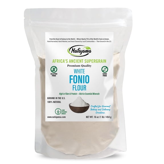 NAFAJAMA Premium Gluten-Free White Fonio Flour | Ancient African Superfood | All-Natural, Non-GMO, Vegan, High-Fiber - 1 Bag of 1 lb / 454g