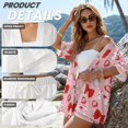 thumbnail image 6 of FKEKYI Pink Bow Strawberry Print Women's 2 Piece Set Summer Short Shirt Open Front Top & Relaxed Shorts with Elastic Waist Soft Vacation Outfit Loungewear Beachwear, L, 6 of 7