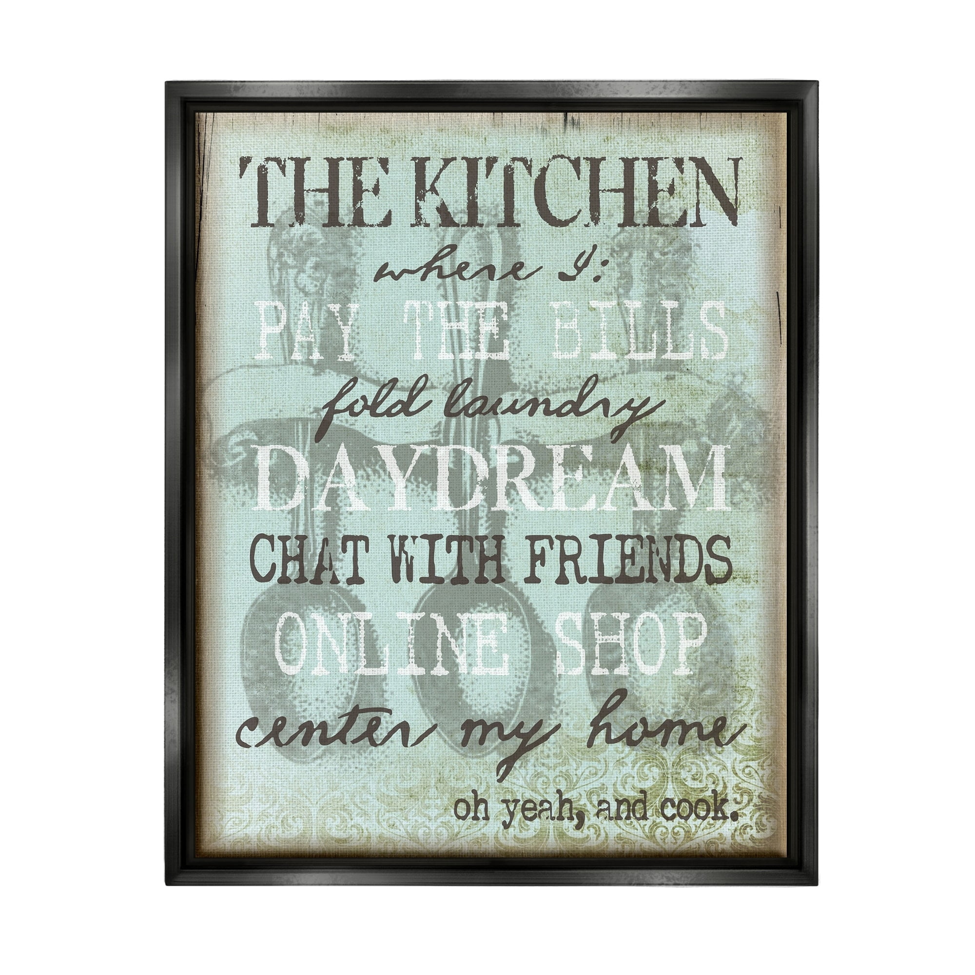 Stupell Industries Humorous Kitchen List Sign Vintage Weathered Style Graphic Art Luster Gray Floating Framed Canvas Print Wall Art, Design by Graffitee Studios