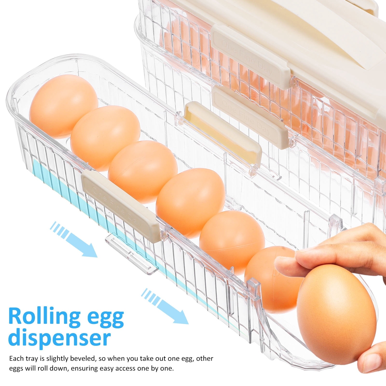 FOMIYES White Storage Box for Refrigerator with Rolling Dispenser and Portable Carry Handle, Kitchen Organizer