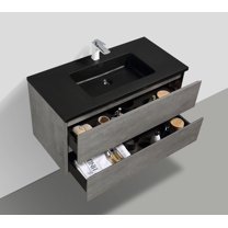 EDD Cement Gray Wall Mount Vanity With A Integrated Black Sink