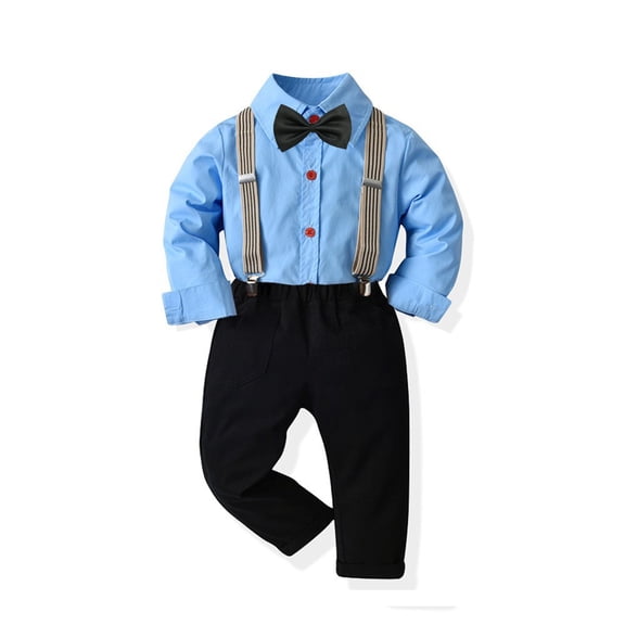Beautyzll Toddler Kids Boys Gentleman Suits Outfits,Baby Long Sleeve Shirt Party Clothes Set Suspender Pants Bow Tie 1-6Y
