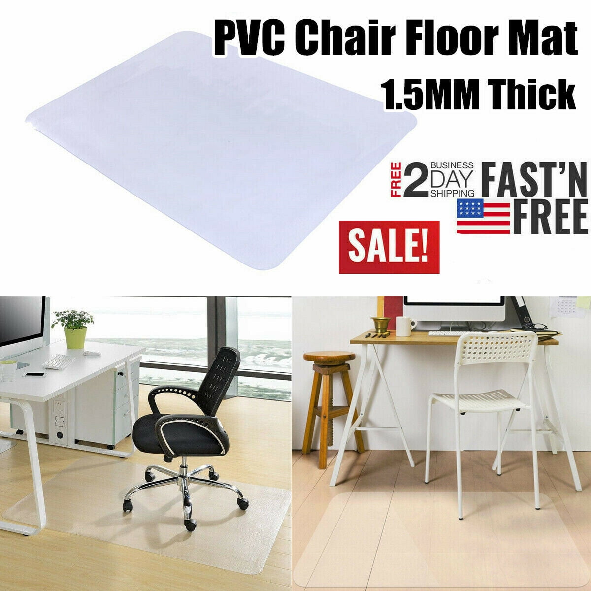new sale office chair mat for hardwood floor  36"x48" clear pvc desk  chair mat  heavy duty floor protector for home or office  easy clean and  flat