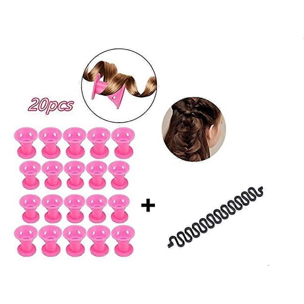 Set de rulos sin calor con 20 rulos de goma suave y herramienta para peinar trenzas, apto para todo tipo de cabello.