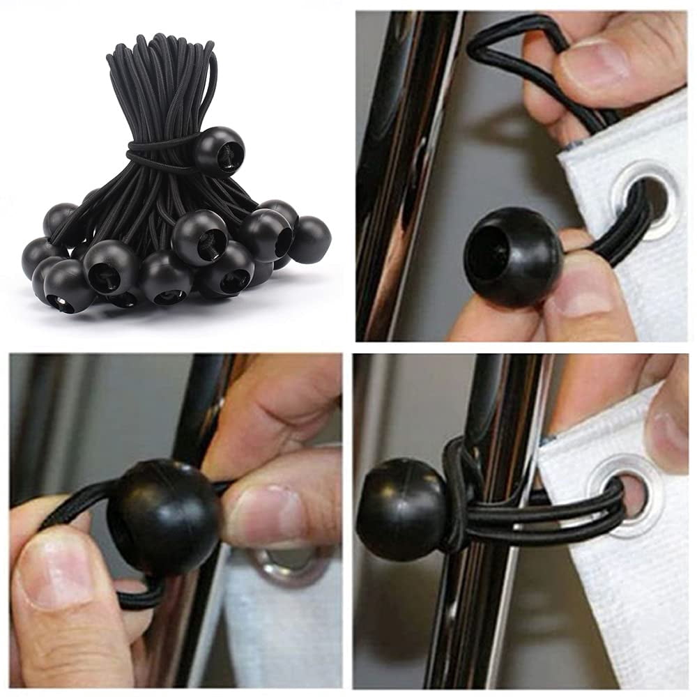 Bungee Balls, Black Ball Bungee Heavy Duty Heavyweight 4 inches Tarp Bungee Cords, Weather Resistant Tie Down Strap 4mm Thickness - for Camping, Tents, Cargo, Holding Wire and Hoses