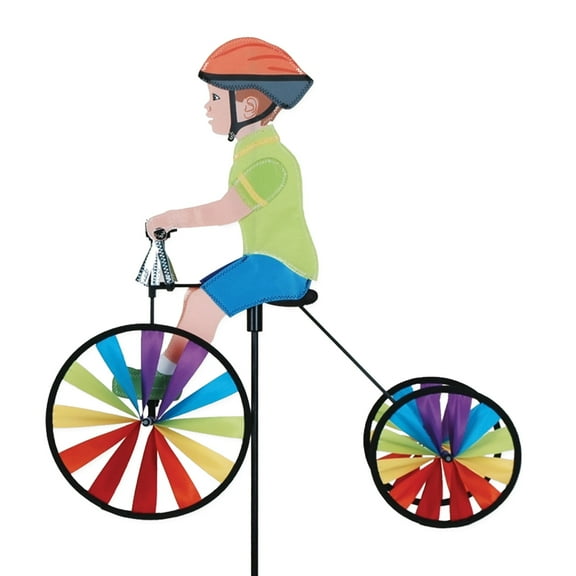 Tricycle Spinner Boy 19" – Classic Childhood Design, Weather-Resistant Outdoor Decor, Durable & Lightweight for Patios, Yards, and Gardens - Eye-Catching Wind Spinner with Rotating Wheels