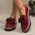 thumbnail image 2 of Womens Wine Platform Loafers Slip On Chunky Sole Vegan Faux Leather Shoes with Bow Casual Comfort,Size 8.5, 2 of 9