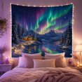 thumbnail image 2 of Snowy Cabin Beside a Reflective Aurora Lake, Cozy Digital Art for Nature Lovers, Winter Mountain Decor, Christmas Gift, Tapestry Wall Hanging for Living Room and Study Room, 2 of 7