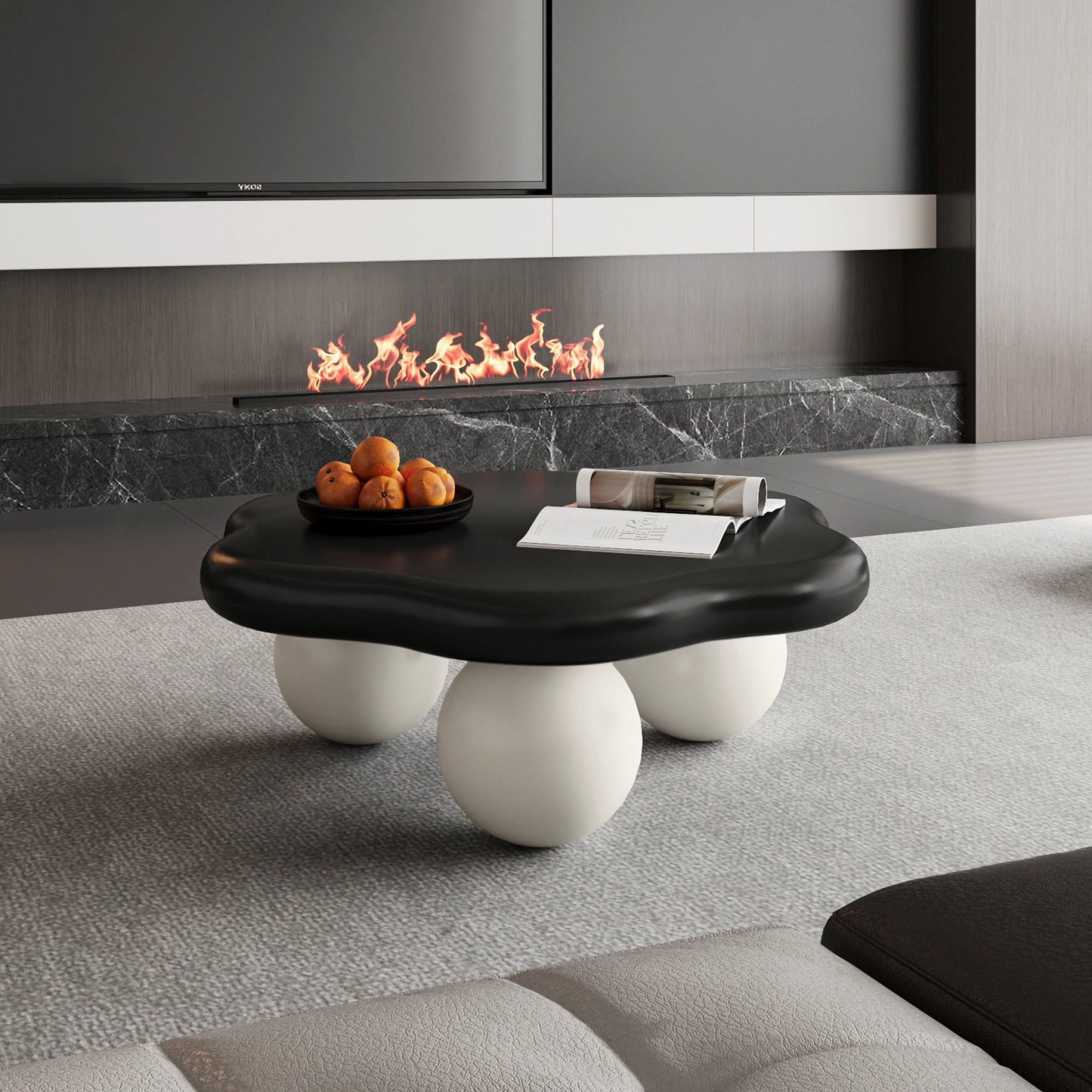 35" Cloud Shaped Coffee Table, Petal-Shaped Modern Minimalist Coffee Table with Spherical Legs, Kid & Pet Friendly Space Saving Center Table Tea Table for Small Apartment