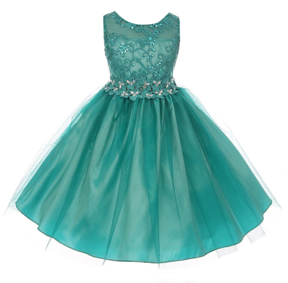 Dreamer P Big Girls' Embroidered Rhinestone Ribbon Junior Bridesmaid