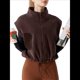 thumbnail image 3 of Chaleco Corto con Cremallera para Mujer, Abrigo Corto Cálido de Invierno Sin Mangas con Cuello Alto. Color Café M, 3 of 8