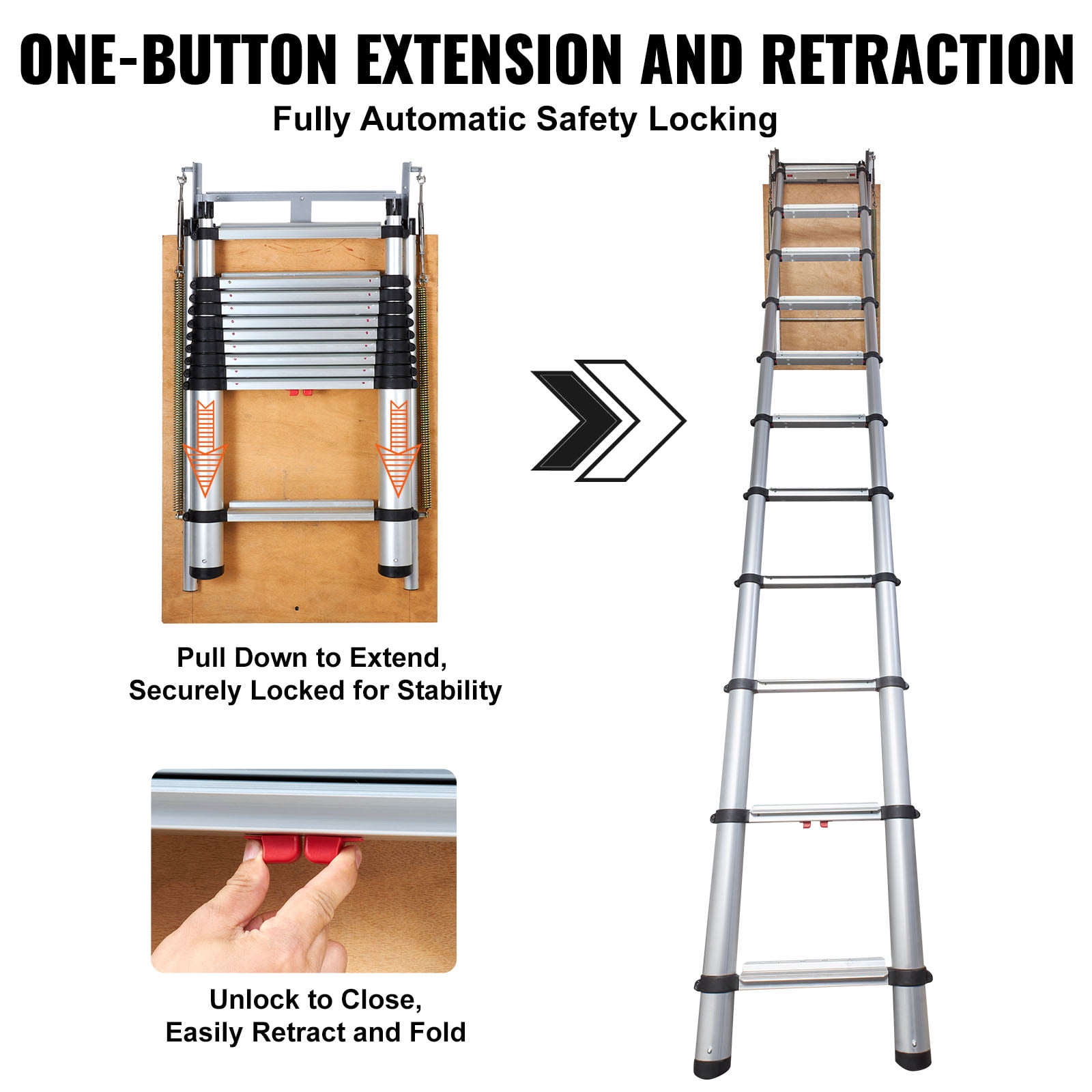 BENTISM Telescoping Ladder 350 lbs Capacity Aluminum Ladder for RV Loft Home Attic
