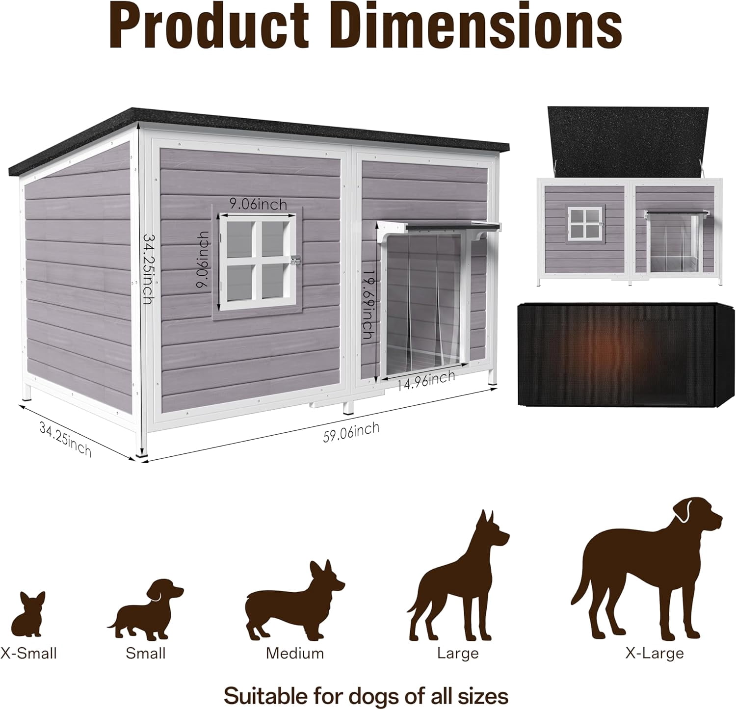HomeSheek 59" Outdoor Dog House with Insulated Liner, Extra Large Kennel, Weatherproof Roof, Heavy-Duty Anti-Chew Frame for Various sizes Breeds