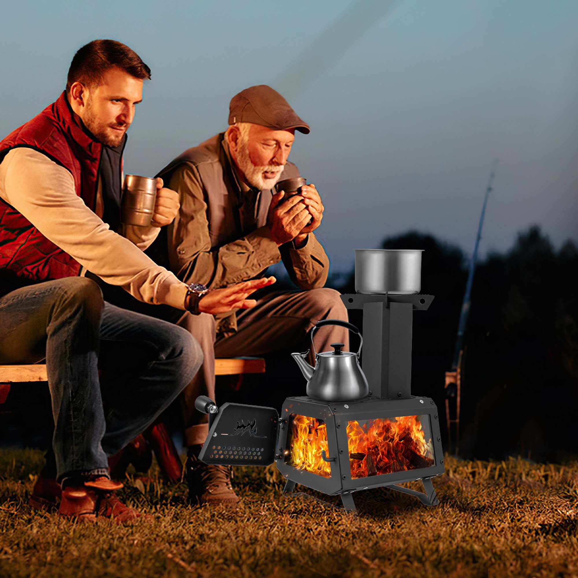 Costway Portable Wood Camping Stove with 2 Cooking Positions