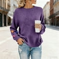 thumbnail image 6 of Women's Crochet Cuff Sweater, Long Sleeve Crewneck Pullover with Embroidered Wrist Detail, Boho Chic Knit Top, Artisan Style Crochet Accent Blouse for Women Purple S, 6 of 10