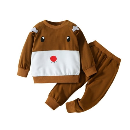 

Xmas Toddler Child Kids Baby Boys Girls Long Sleeve Cute Cartoon Sweatshirt Tops Blouse Solid Pant Trousers Christmas Outfits Set 2PCS For 3-4 Years