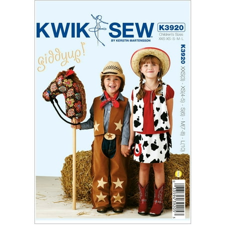 - Kwik Sew Pattern Giddyup Chaps, Vest, Skirt and Pony, XXS(3), XS (4, 5), S (6), M (7, 8), L (10)