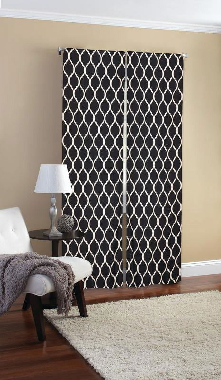 Mainstays Canvas Ironwork Light Filtering Rod Pocket Single Curtain Panel, Black, 50 x 95