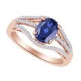 thumbnail image 2 of AFFY Oval Cut Simulated Blue Sapphire,White Cubic Zirconia Solitaire Ring In 10k Rose Gold (0.2 cttw) Ring Size-12.5, 2 of 2