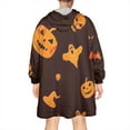 thumbnail image 2 of Wearable Oversized Blanket,Glowing Halloween Icons Pattern Wearable Blanket Hoodie for Adults,Cozy Hooded Blankets with Super Pockets,Super Warm Fuzzy Pullover for Women & Men, 2 of 6