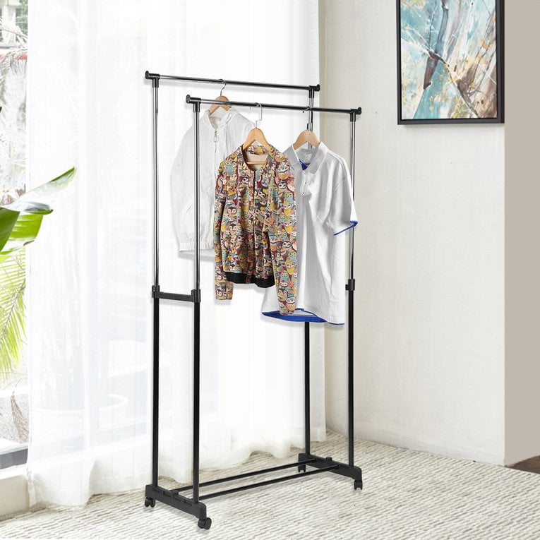 Adjustable Height Clothes Stand Rack Double Layer Double Pole Clothes ...