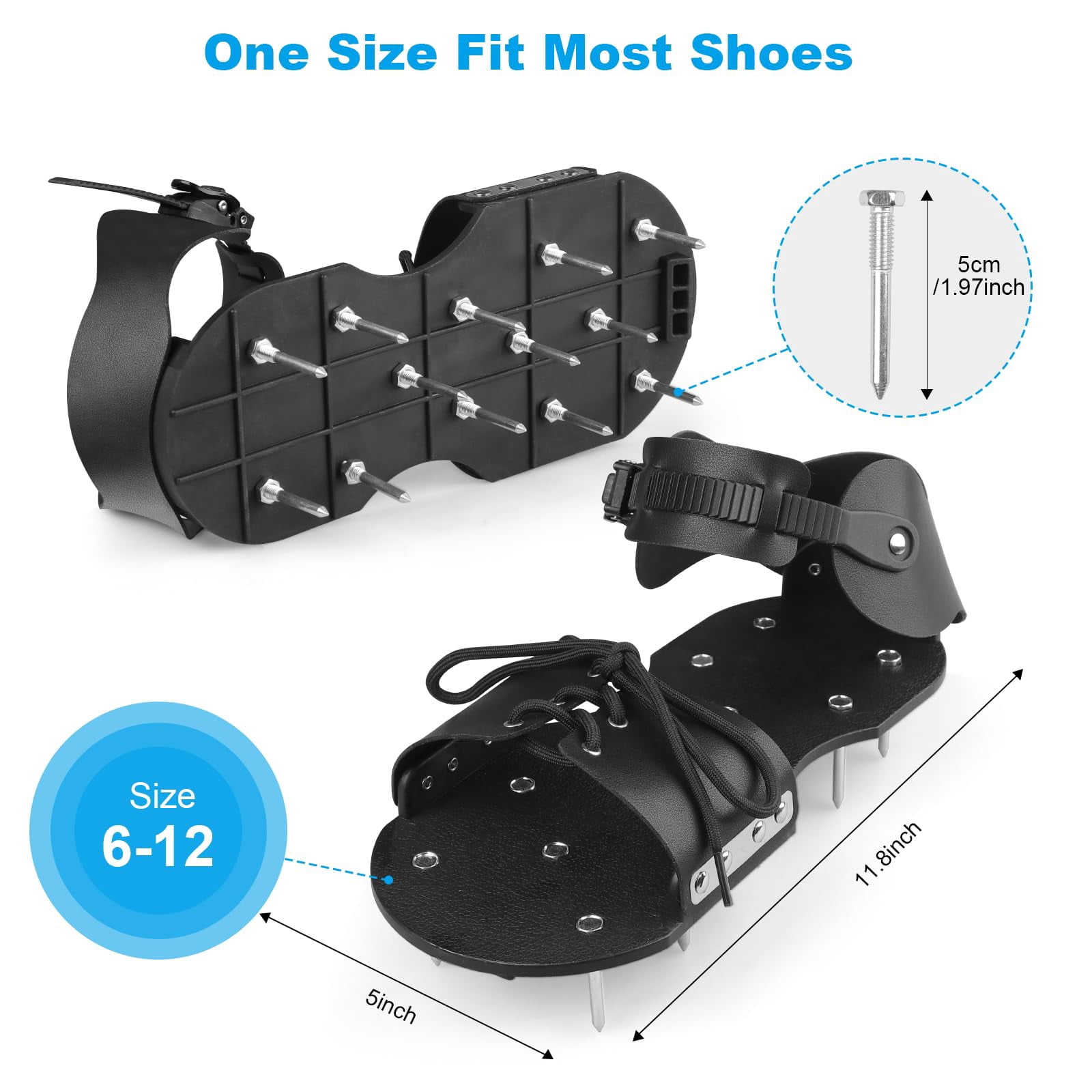 Lawn Aerator Shoes For Grass  With Adjustable Loop Strap 26 Stainless Steel Nails Aeration Soil Patios Gardens Lawns