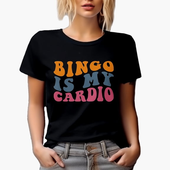 Bingo Is My Cardio, Witty Workout & Game Humor Quote, Groovy Retro Wavy Text Merch Gift, Black T-Shirt, Small