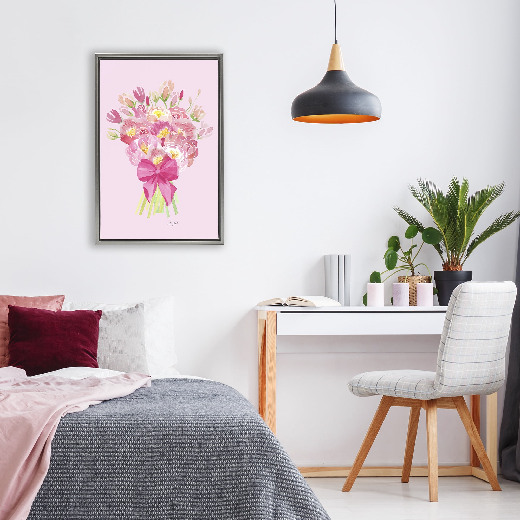 Stupell Industries Romantic Blushing Peonies Gray Framed Floater Canvas Wall Art, design by Hillary Holt