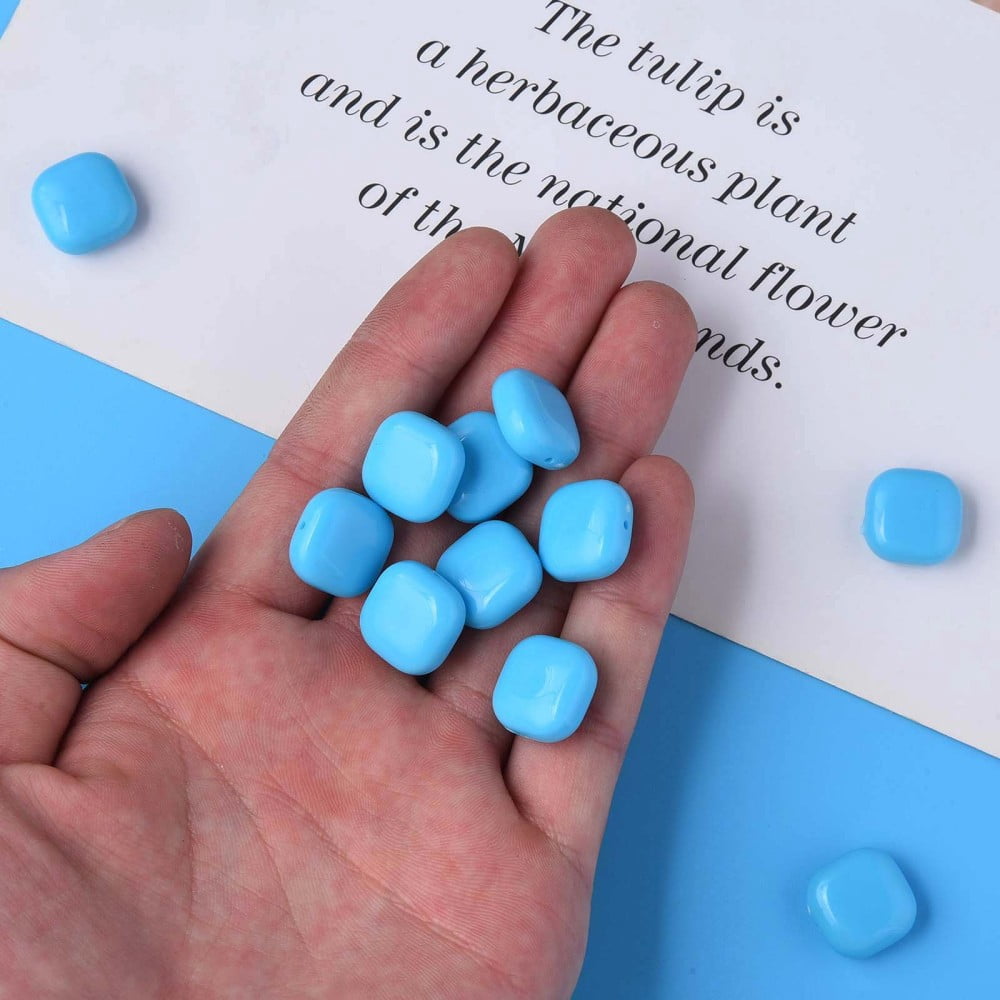 Opaque Acrylic Beads Square Deep Sky Blue 15x15x7.5mm Hole: 1.2mm about 375pcs/500g