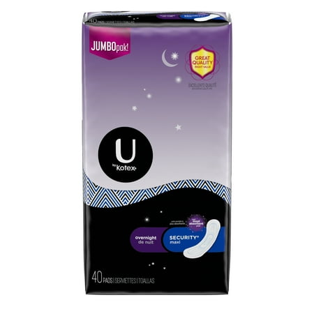 - U by Kotex Security Maxi Overnight Pads, Regular, Unscented, 40 Count