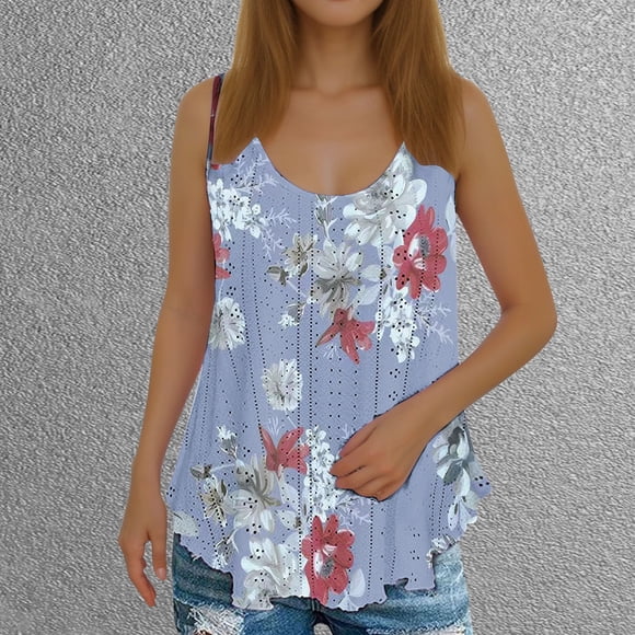 Womens Summer Tops, Long Skirts for Women Summer, Womens Summer Casual Fashion Printed Loose Round Neck Sleeveless Tops