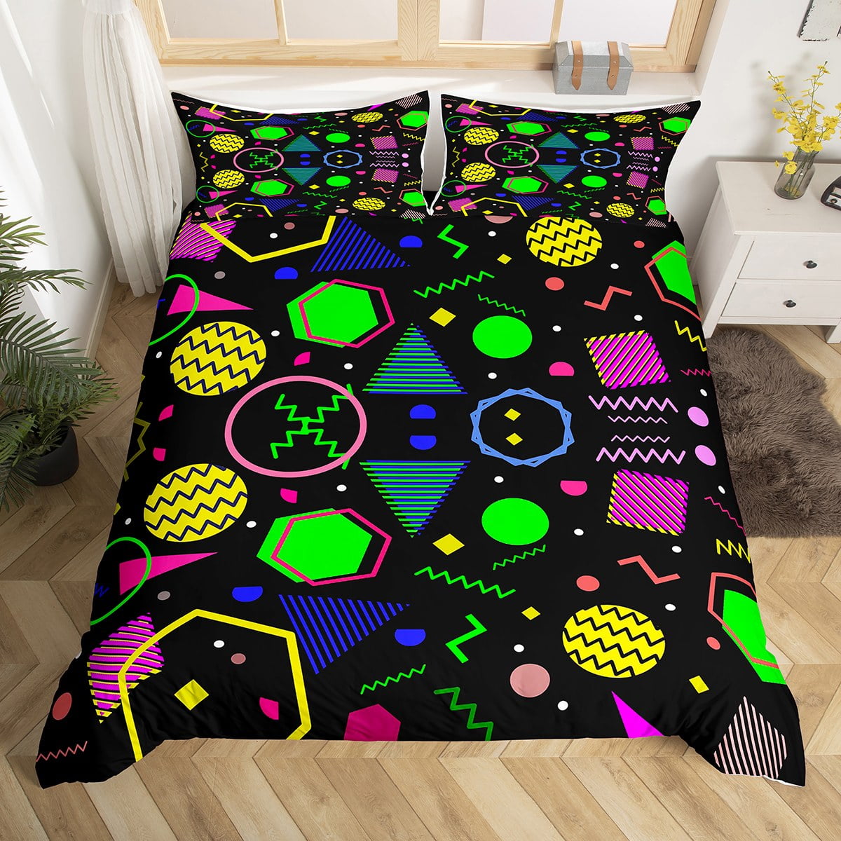 Memphis Duvet Cover Hipster Retro Bedding Set,80s and 90s Hip Hop Funky