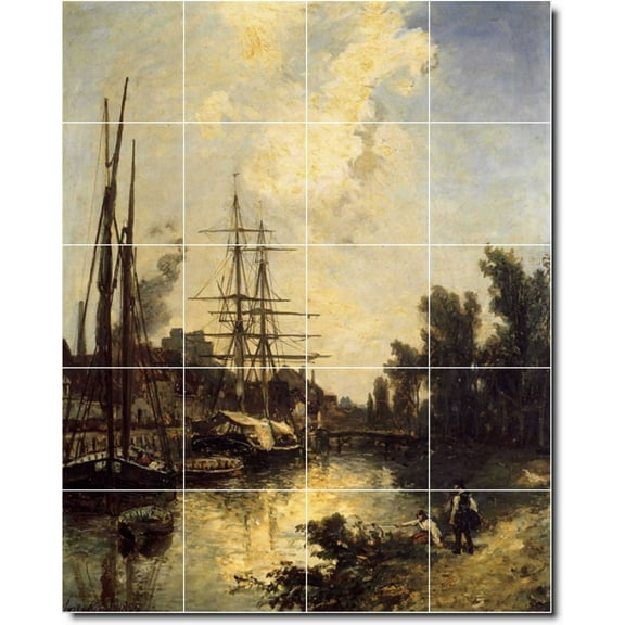 Ceramic Tile Mural-Johan Jongkind Ships Bathroom Tile Mural 26. 17" w x 21.25" h using (20) 4.25 x 4.25 ceramic tiles