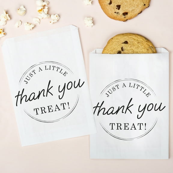 Big Dot of Happiness Simple Script Thank You White Paper Treat Bags, Wedding or Birthday Party Individual Greaseproof Paper Sandwich Bags - 25 Count